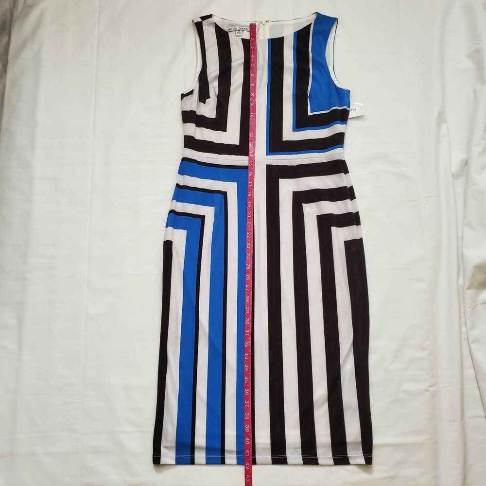 Maggy London Womens Stripe Printed Sleeveless Sheath Jersey Midi Dress Sz 10 NWT - Picture 13 of 14